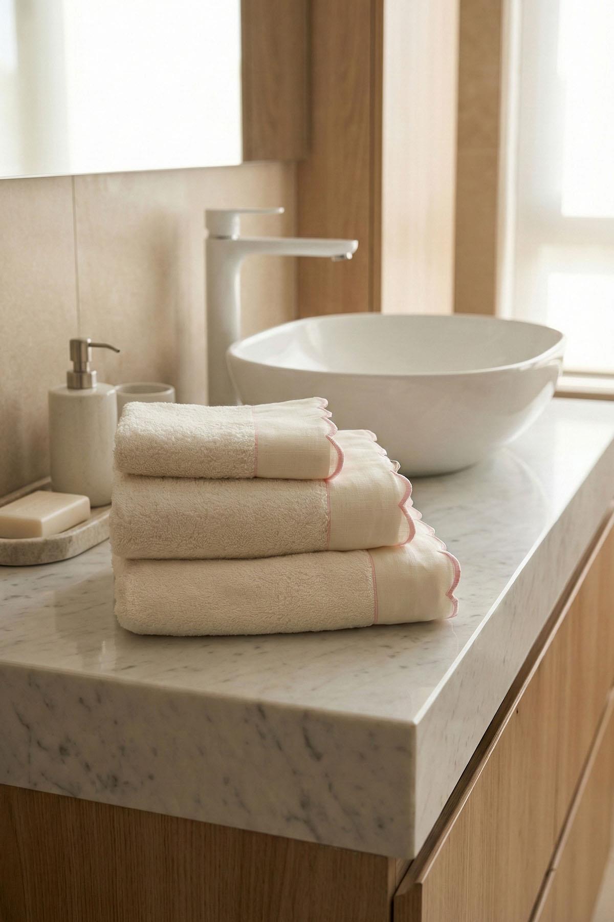 Elora Çizgi Nakışlı El Havlusu (30 x 50 cm)