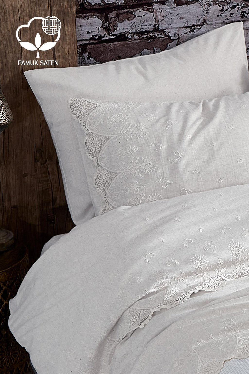 Emma Dantelli Çift Kişilik 7 Parça Nevresim + Pike Set - Nazik Home - Yuvama Değer!