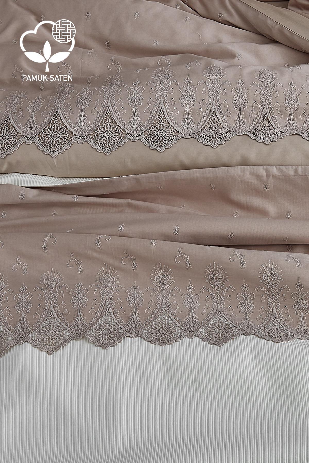 Emma Dantelli Çift Kişilik 7 Parça Nevresim + Pike Set - Nazik Home - Yuvama Değer!