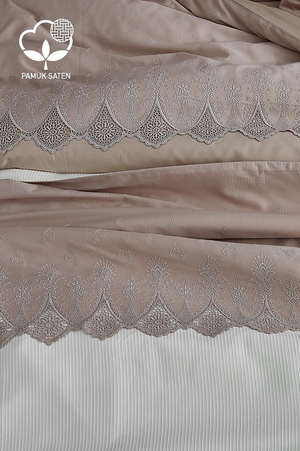 Emma Dantelli Çift Kişilik 7 Parça Nevresim + Pike Set - Nazik Home - Yuvama Değer!