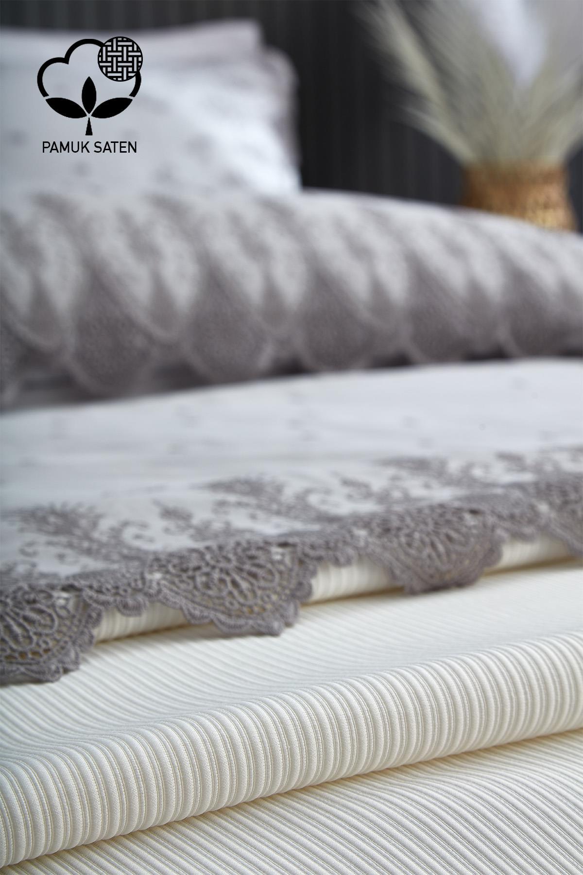 Emma Dantelli Çift Kişilik 7 Parça Nevresim + Pike Set - Nazik Home - Yuvama Değer!