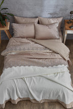 Emma Dantelli Süper King Size 7 Parça Nevresim + Pike Set - Nazik Home - Yuvama Değer!