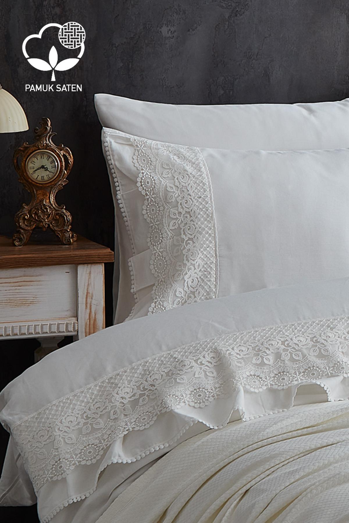 Espina Dantelli Çift Kişilik 7 Parça Nevresim + Pike Set - Nazik Home - Yuvama Değer!
