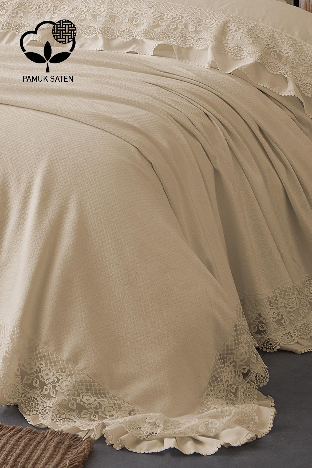 Espina Dantelli Çift Kişilik 7 Parça Nevresim + Pike Set - Nazik Home - Yuvama Değer!