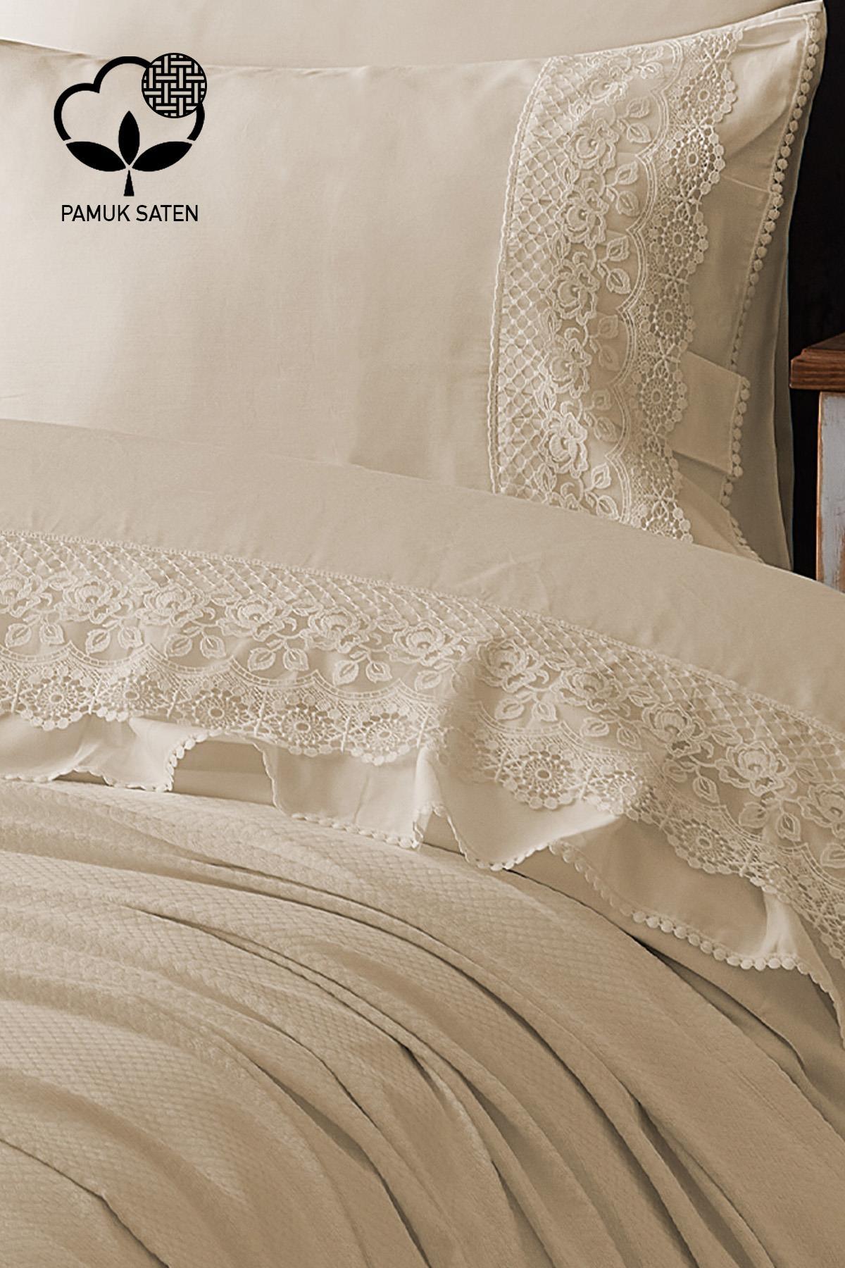 Espina Dantelli Çift Kişilik 7 Parça Nevresim + Pike Set – Nazik