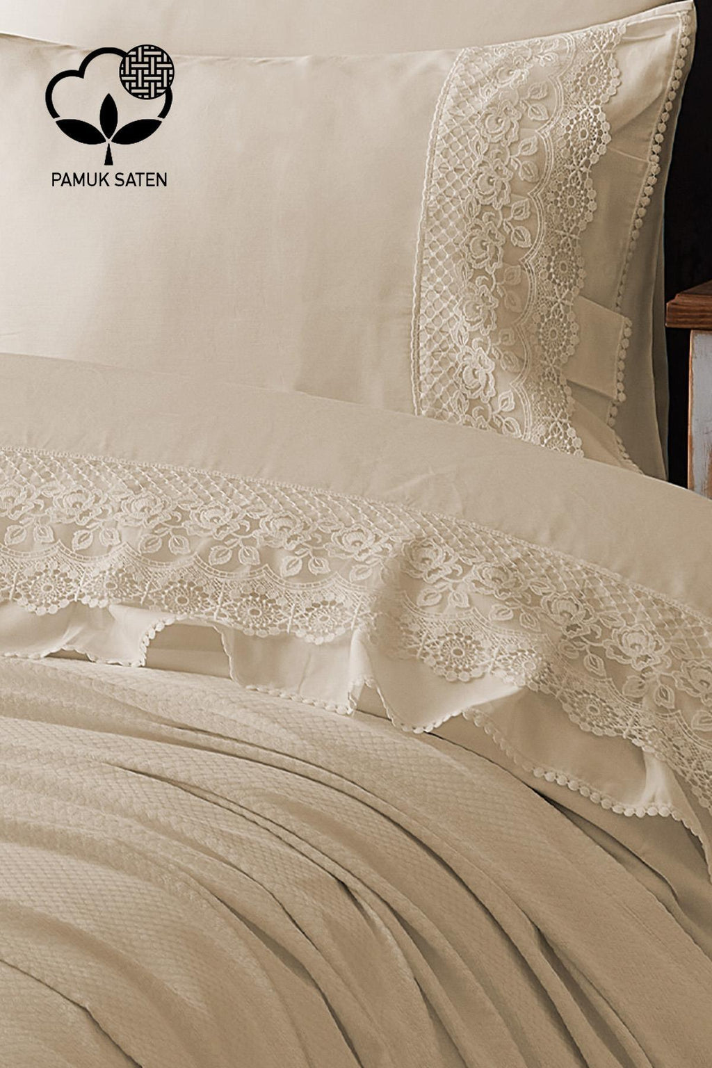 Espina Dantelli Çift Kişilik 7 Parça Nevresim + Pike Set - Nazik Home - Yuvama Değer!