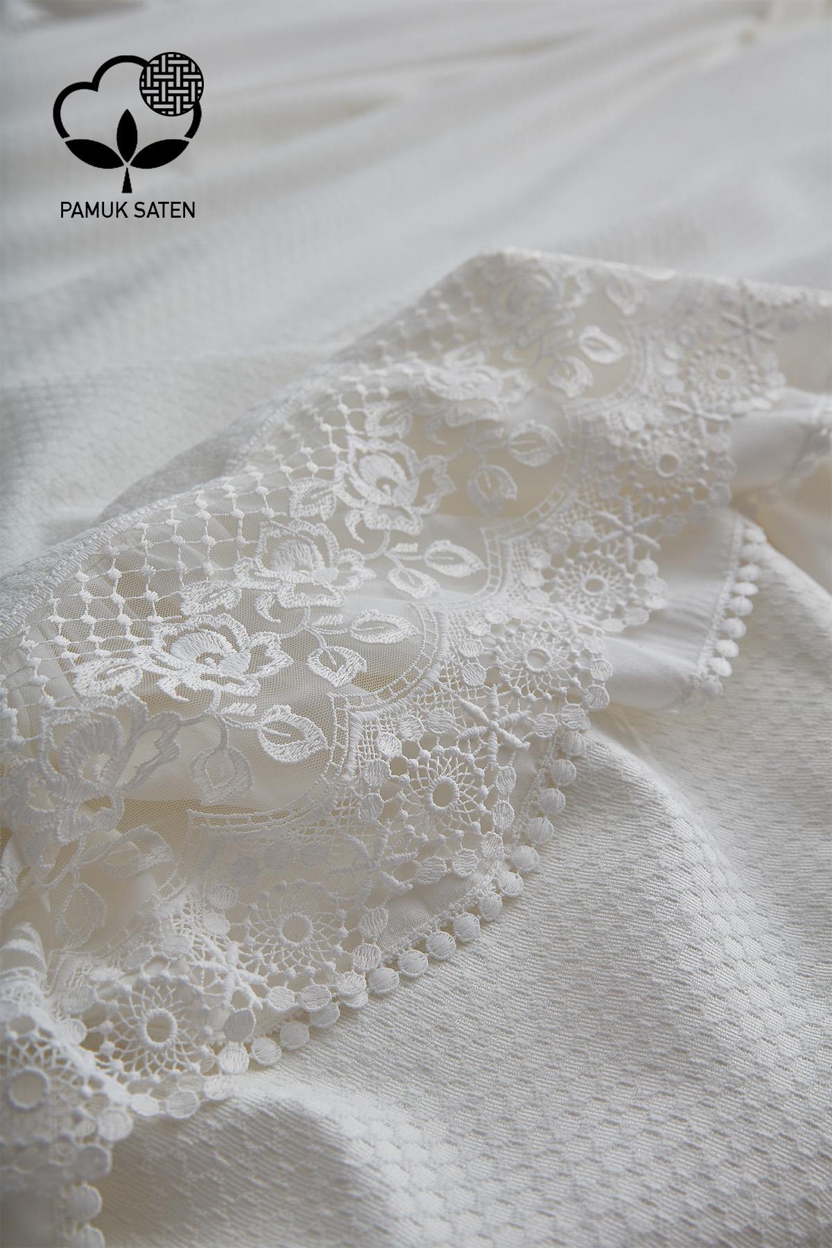 Espina Dantelli Süper King Size 7 Parça Nevresim + Pike Set - Nazik Home - Yuvama Değer!