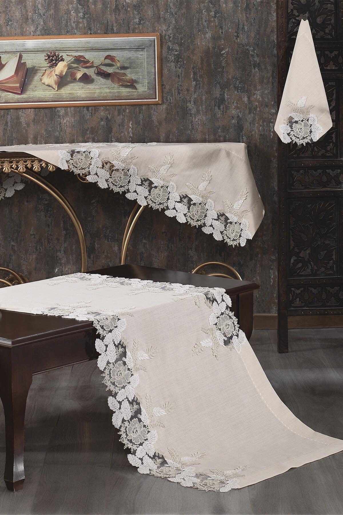 Floransa Dantelli Leke Tutmaz 5 Parça Salon Örtü Takımı