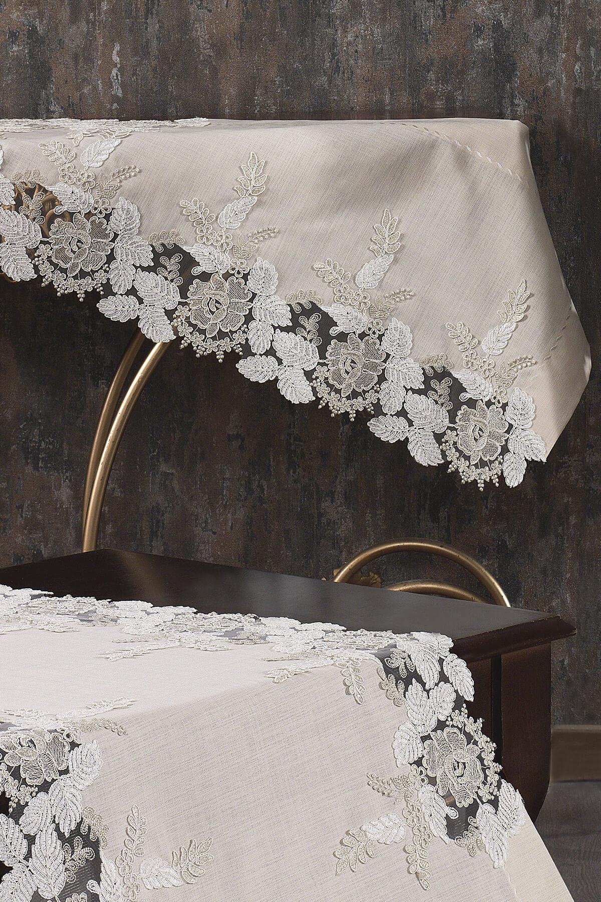 Floransa Dantelli Leke Tutmaz 5 Parça Salon Örtü Takımı