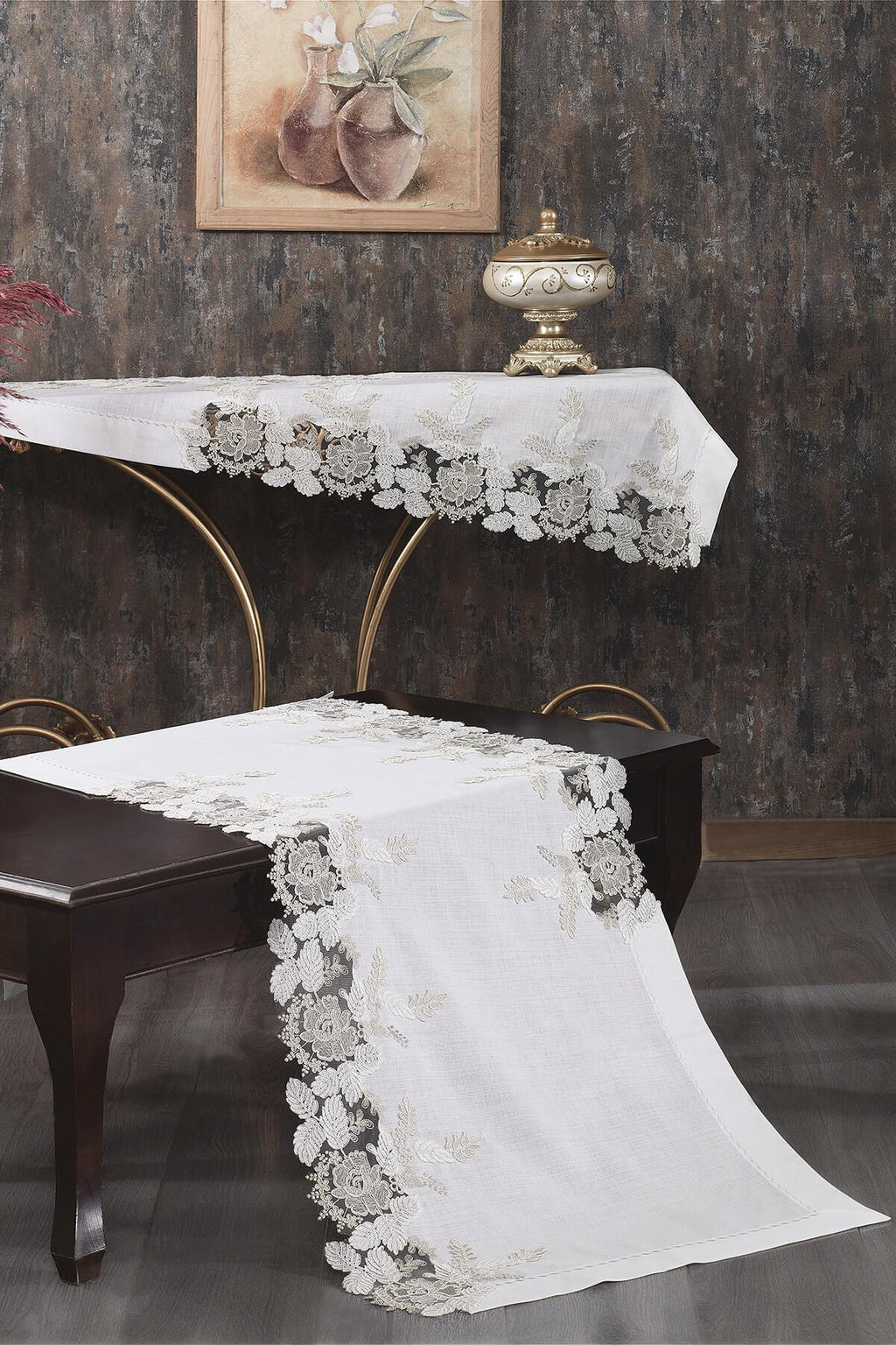 Floransa Dantelli Leke Tutmaz 5 Parça Salon Örtü Takımı