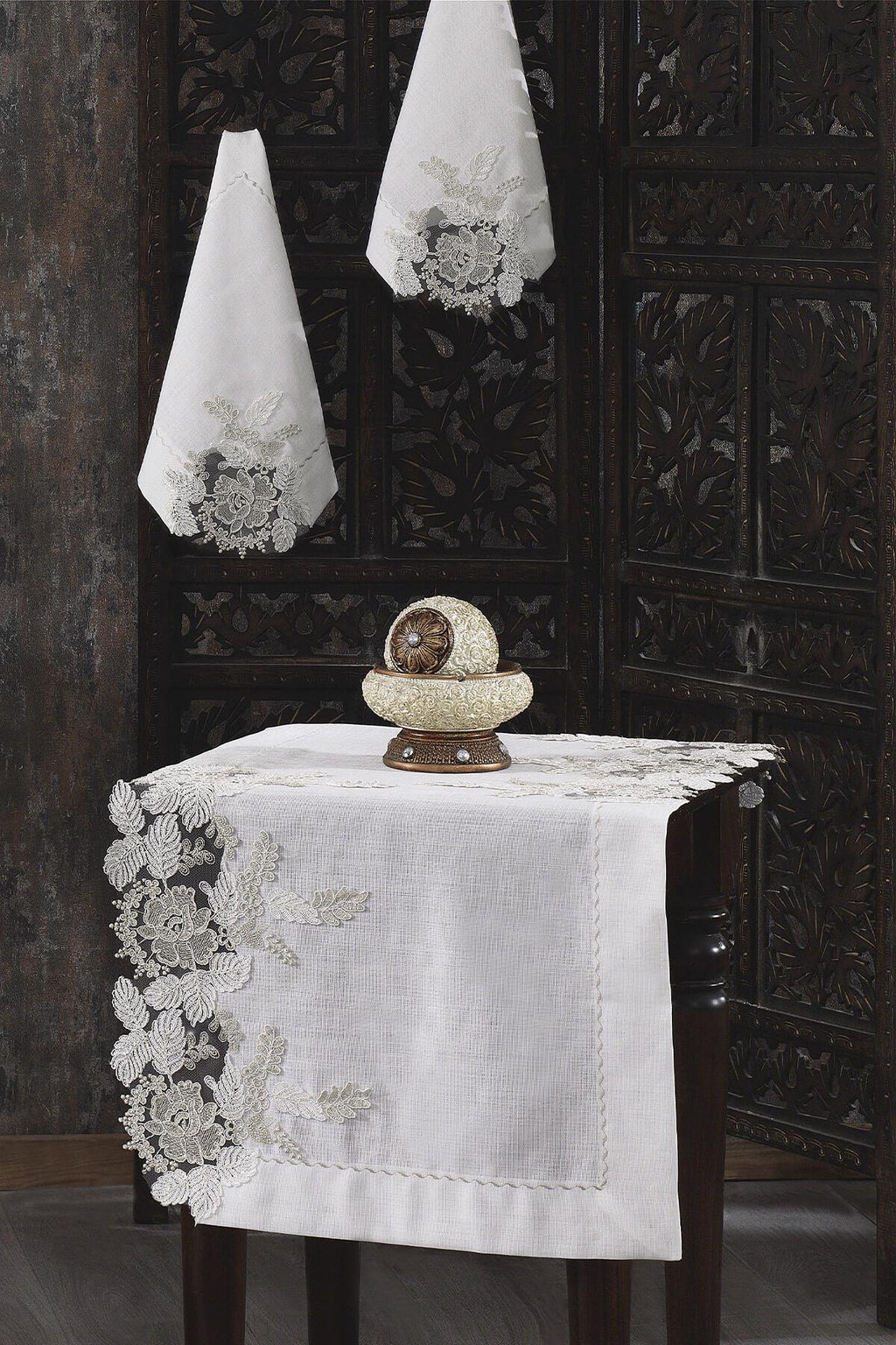 Floransa Dantelli Leke Tutmaz 5 Parça Salon Örtü Takımı