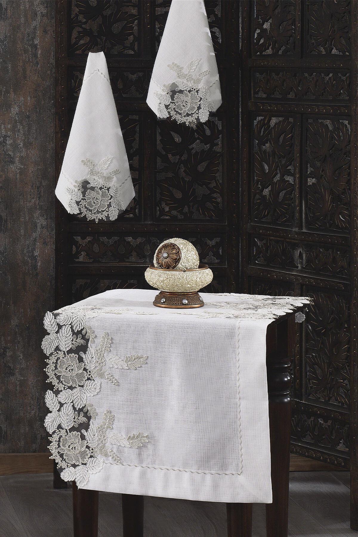 Floransa Dantelli Leke Tutmaz 5 Parça Salon Örtü Takımı