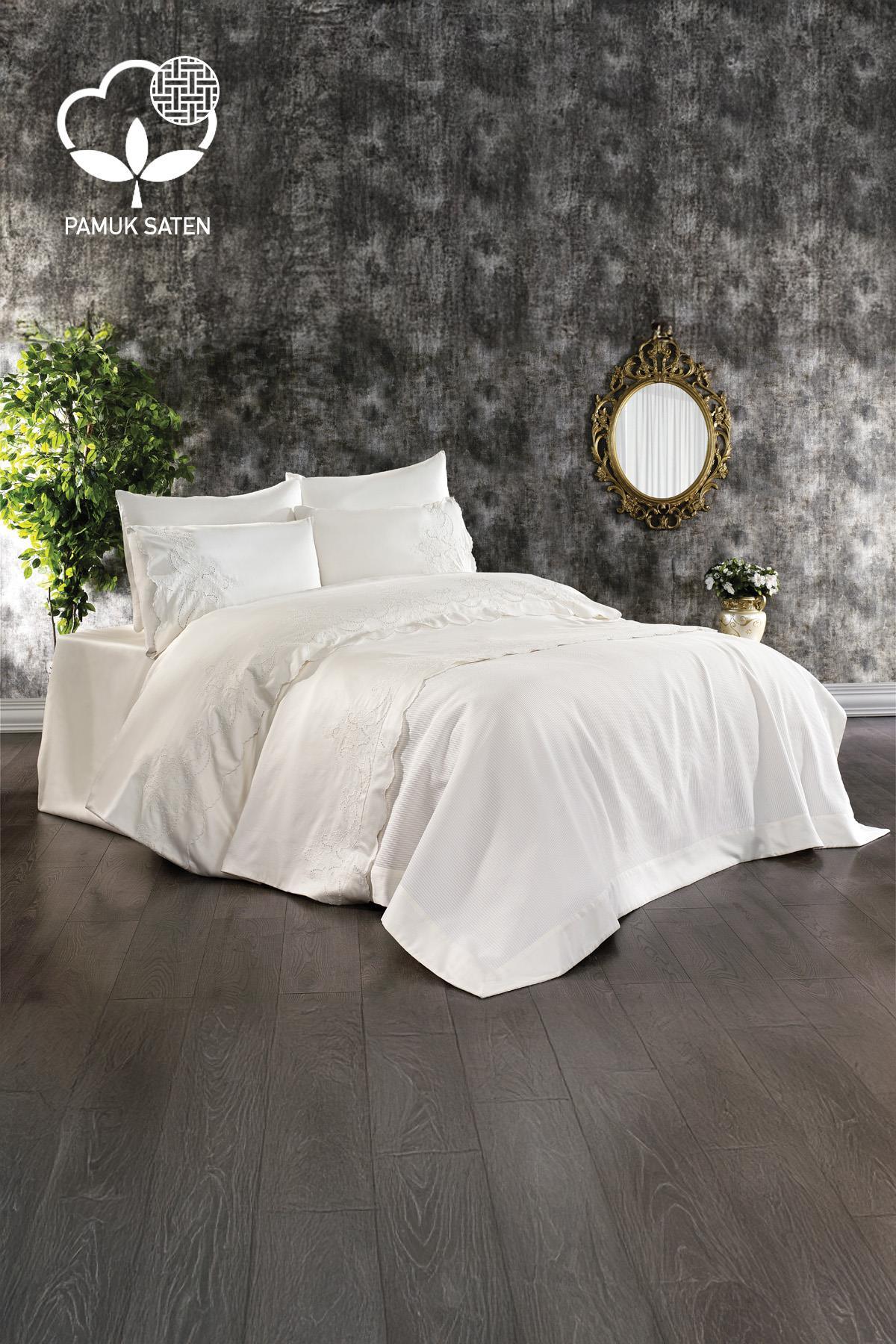 Hanedan İşlemeli Çift Kişilik 7 Parça Nevresim + Pike Set - Nazik Home - Yuvama Değer!