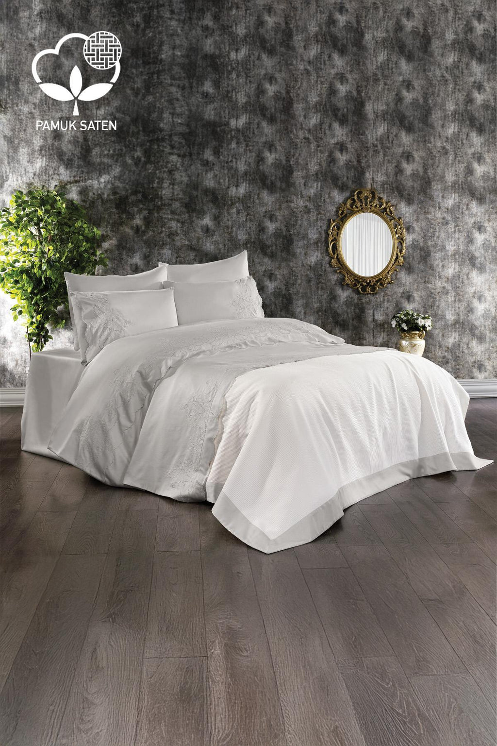 Hanedan İşlemeli Çift Kişilik 7 Parça Nevresim + Pike Set - Nazik Home - Yuvama Değer!