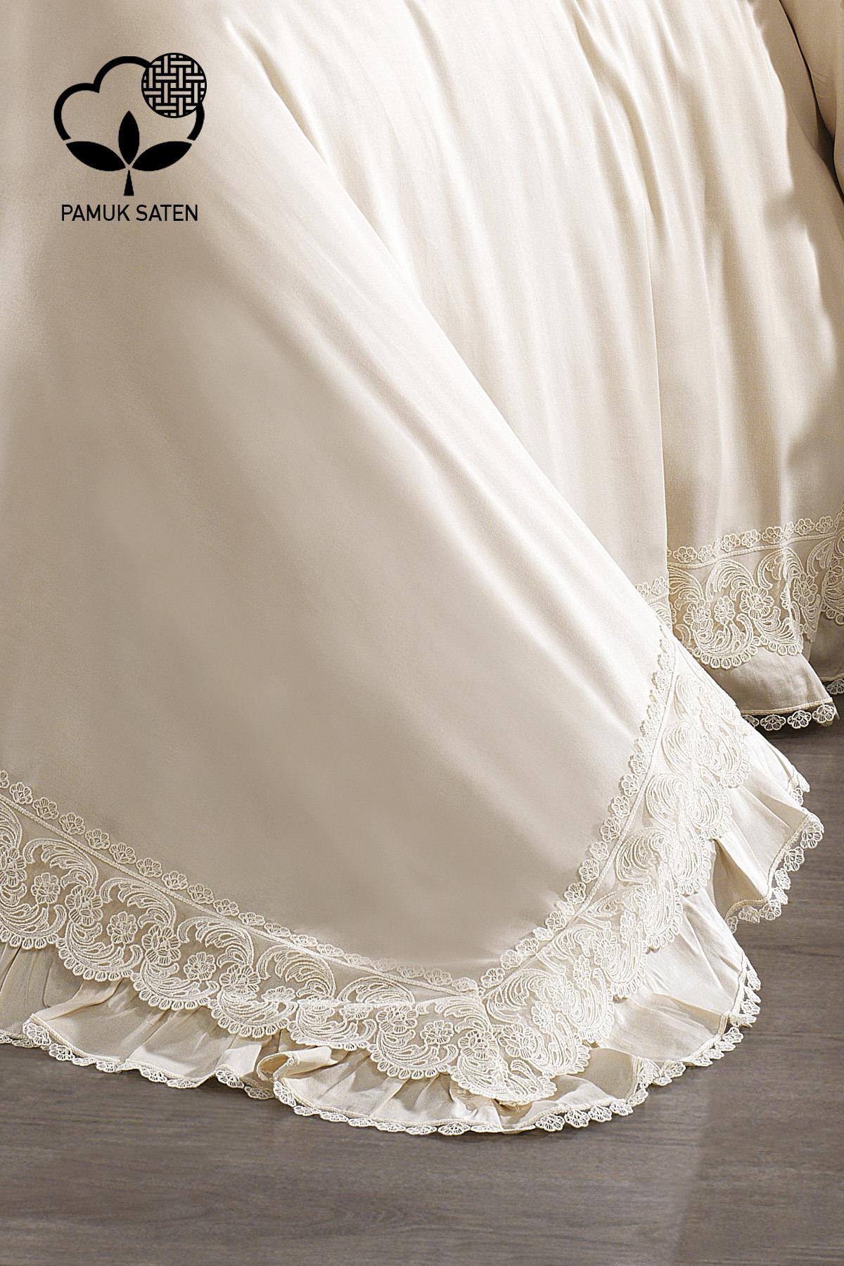 Helen Dantelli Organik Pamuk Saten Çift Kişilik Nevresim Takımı - Nazik Home - Yuvama Değer!