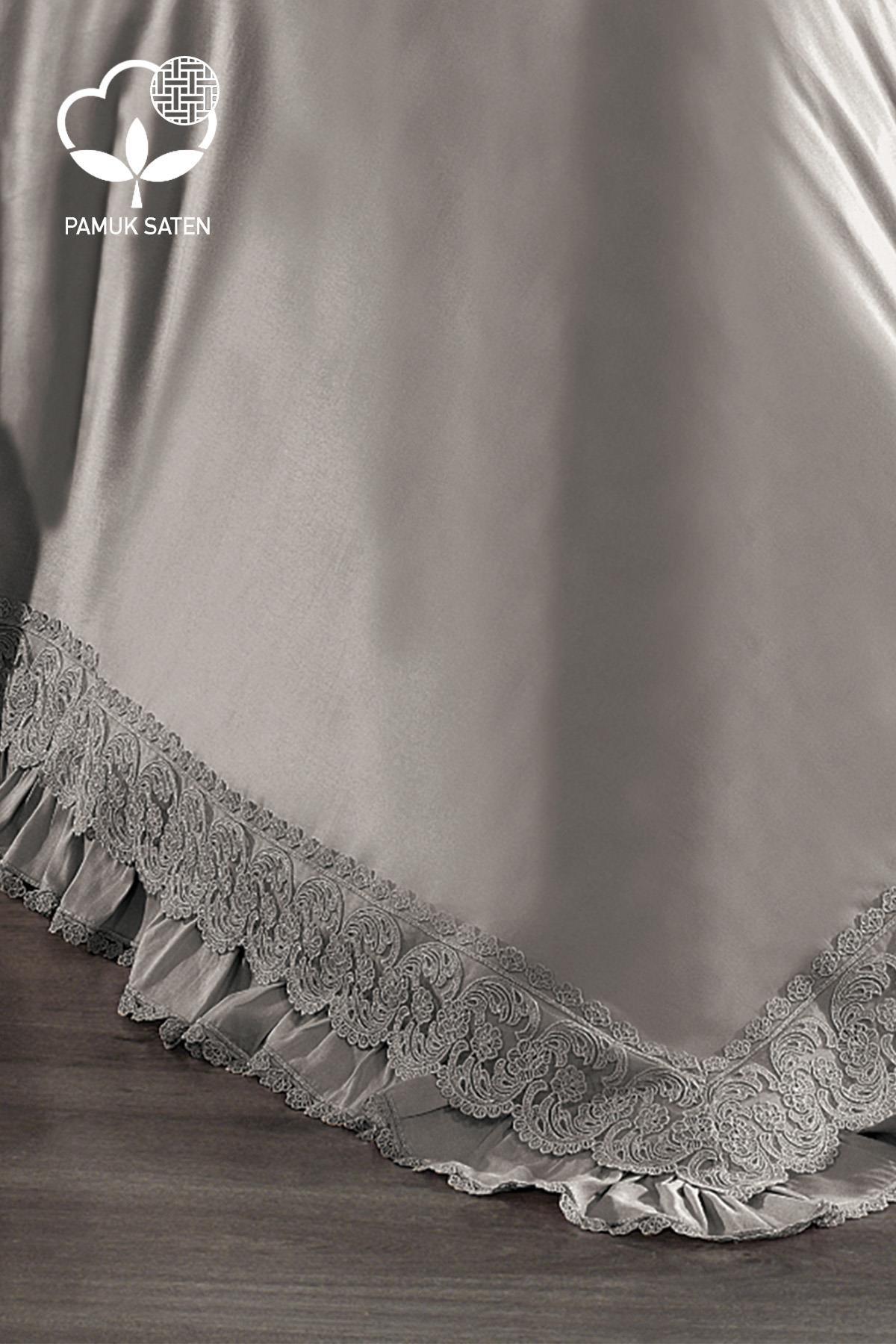 Helen Dantelli Organik Pamuk Saten Çift Kişilik Nevresim Takımı - Nazik Home - Yuvama Değer!