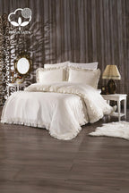 Helen Dantelli Organik Pamuk Saten Çift Kişilik Nevresim Takımı - Nazik Home - Yuvama Değer!