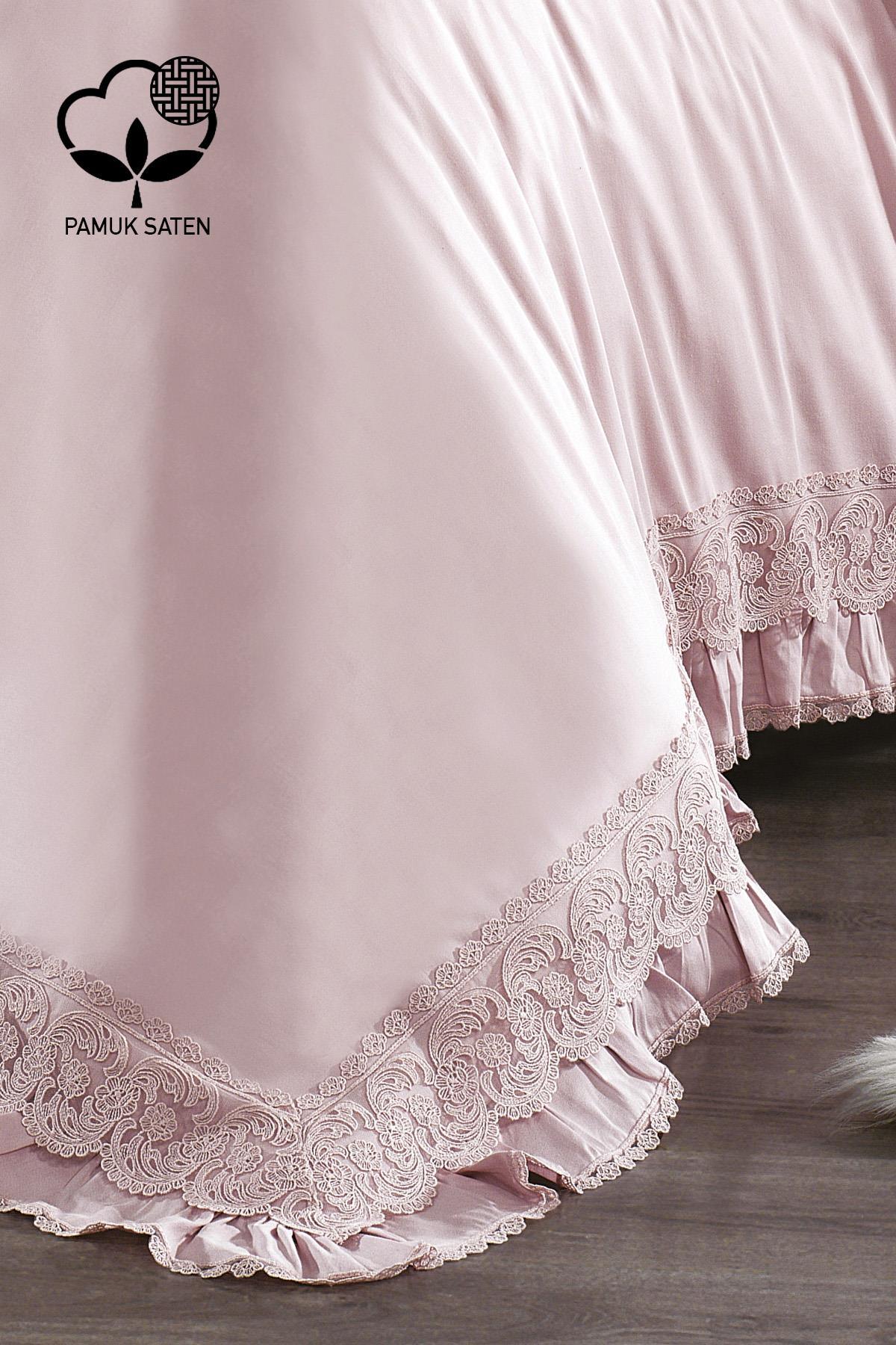 Helen Dantelli Organik Pamuk Saten Çift Kişilik Nevresim Takımı - Nazik Home - Yuvama Değer!