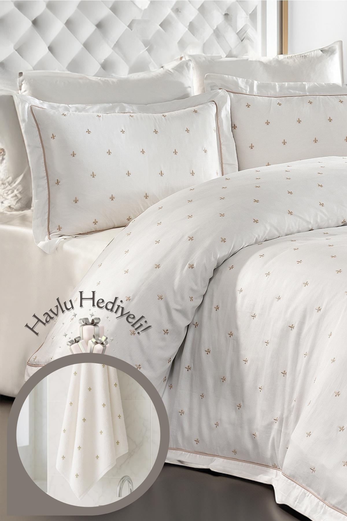 Hermoso Pamuk Çift Kişilik 6 Parça Nevresim Takımı Havlu Hediyeli