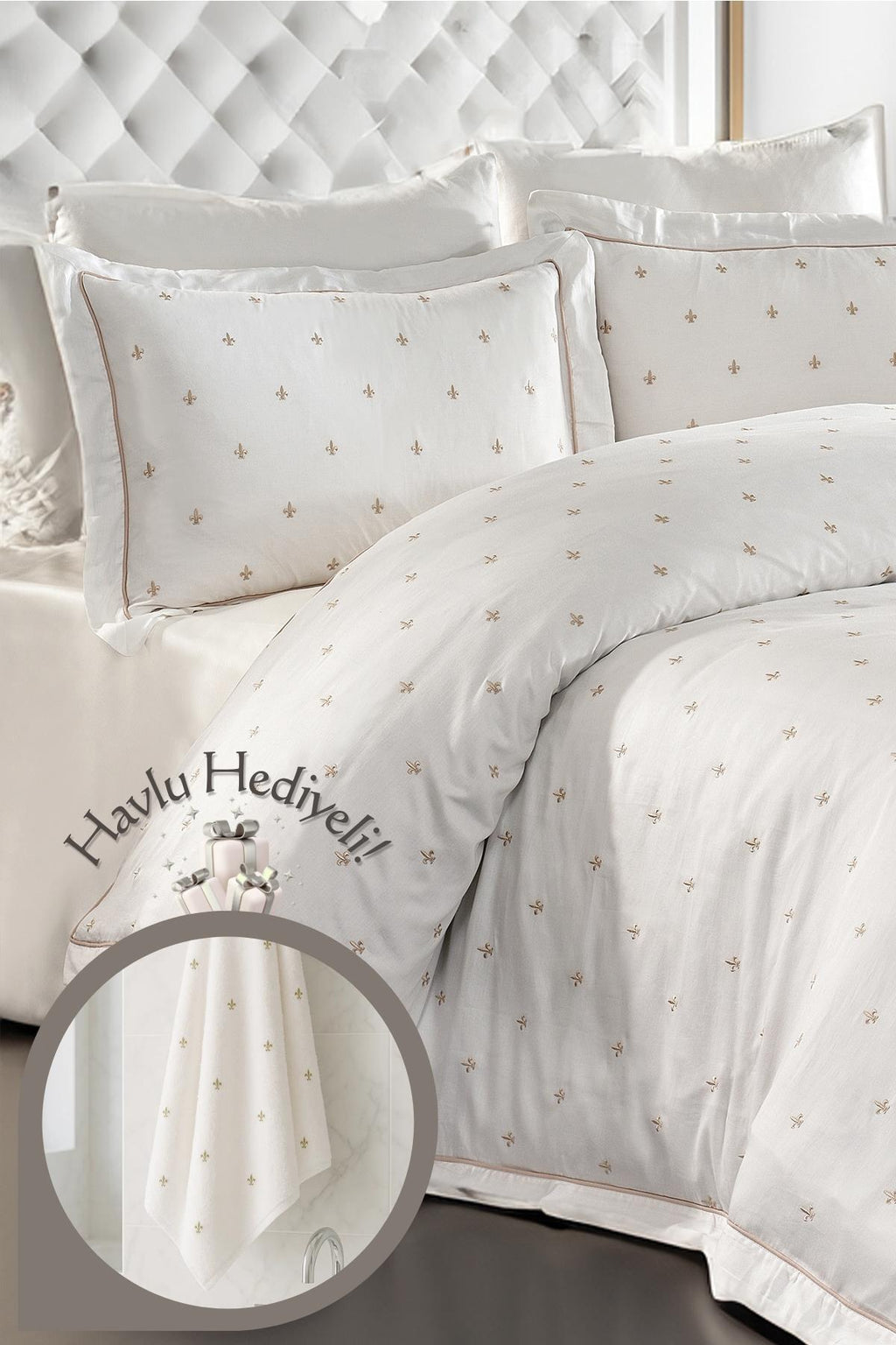 Hermoso Pamuk Çift Kişilik 6 Parça Nevresim Takımı Havlu Hediyeli