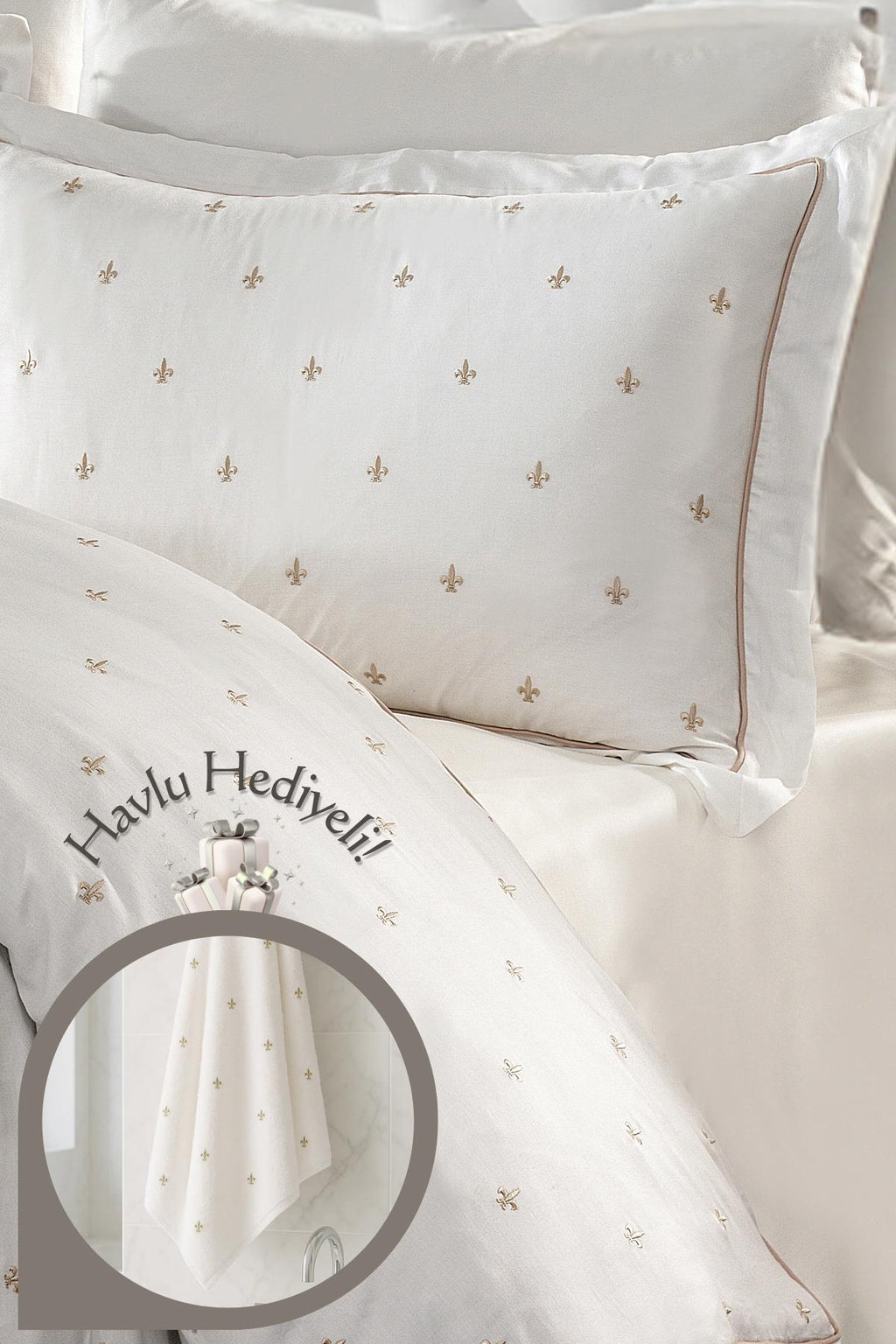 Hermoso Pamuk Çift Kişilik 6 Parça Nevresim Takımı Havlu Hediyeli