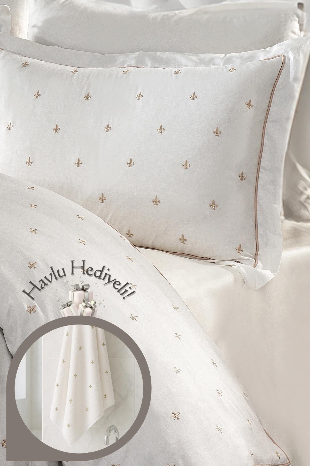 Hermoso Pamuk Çift Kişilik 6 Parça Nevresim Takımı Havlu Hediyeli