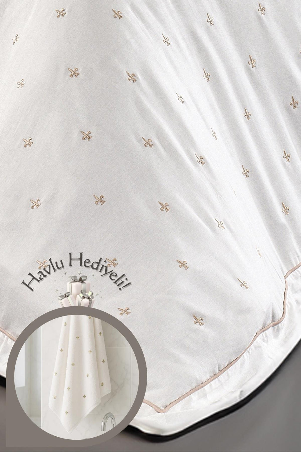 Hermoso Pamuk Çift Kişilik 6 Parça Nevresim Takımı Havlu Hediyeli