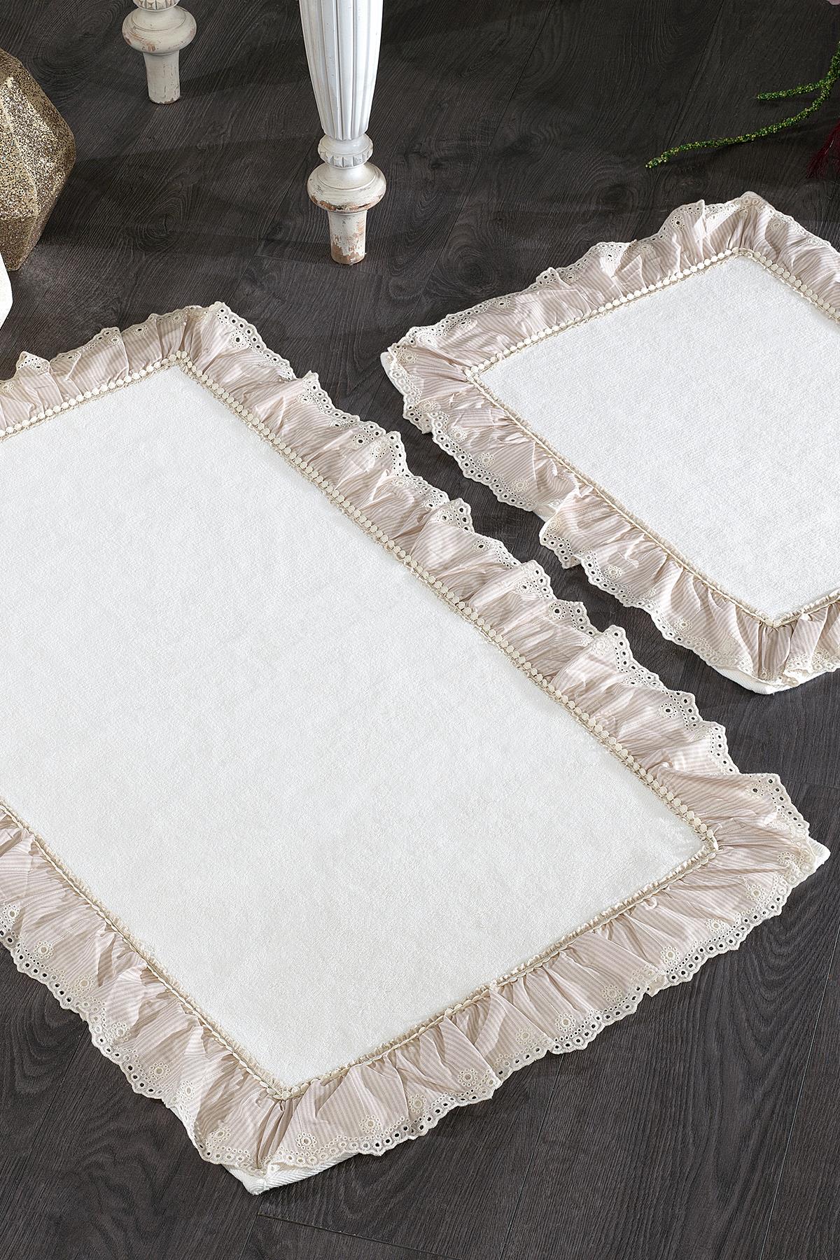 Kitty Çizgi Kumaşlı ve Dantelli 2'li Paspas Set (60 x 100 cm)