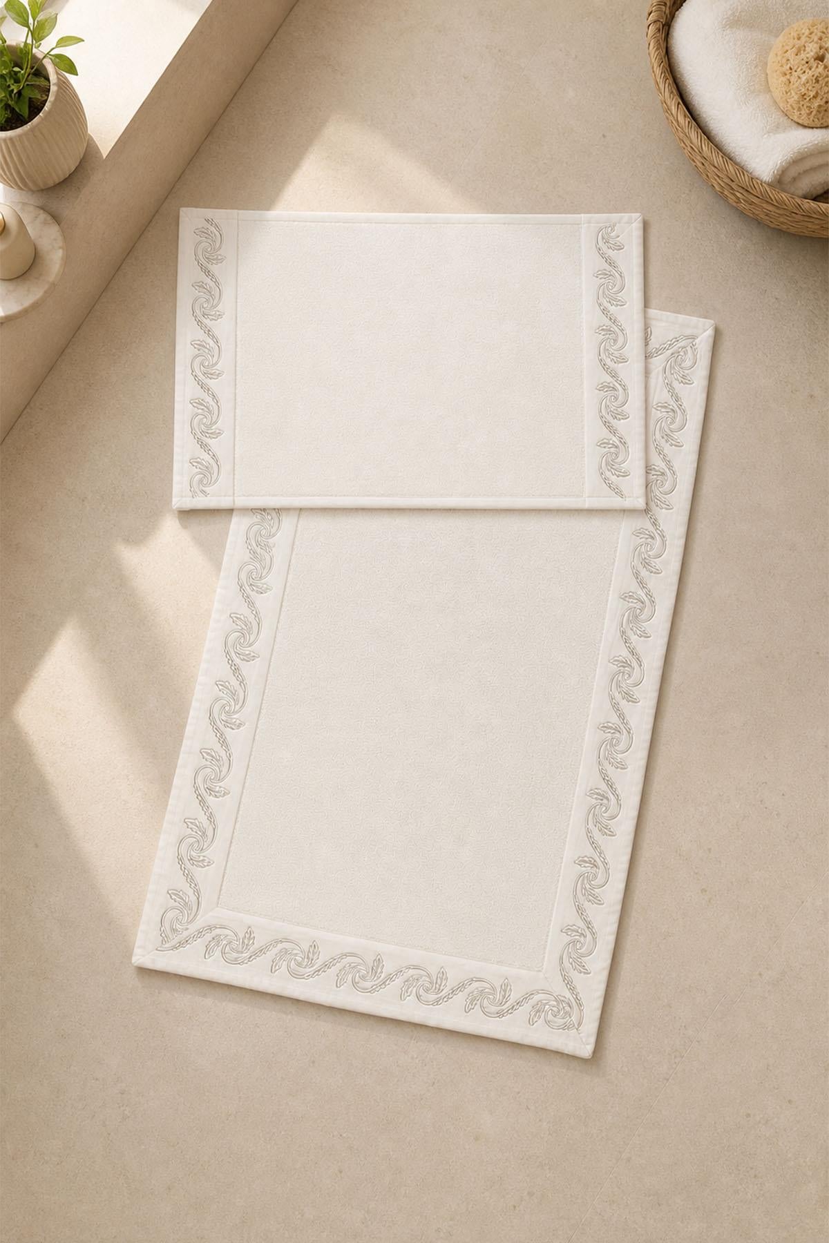 Latina Burgu Yaprak Nakışlı 2'li Paspas Set (60 x 100 cm)