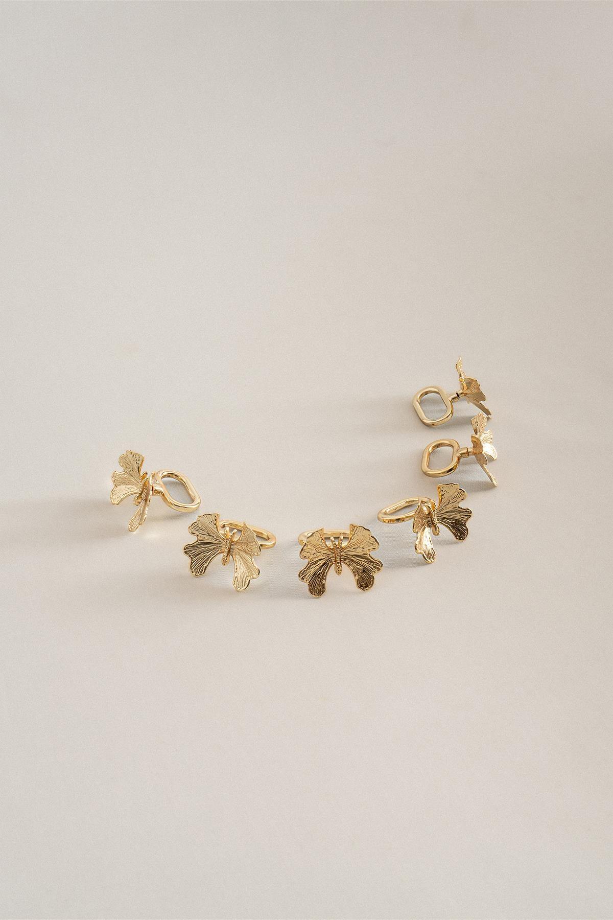 Laura Kelebek Detaylı Altın 6'lı Peçetelik - Nazik Home - Yuvama Değer!