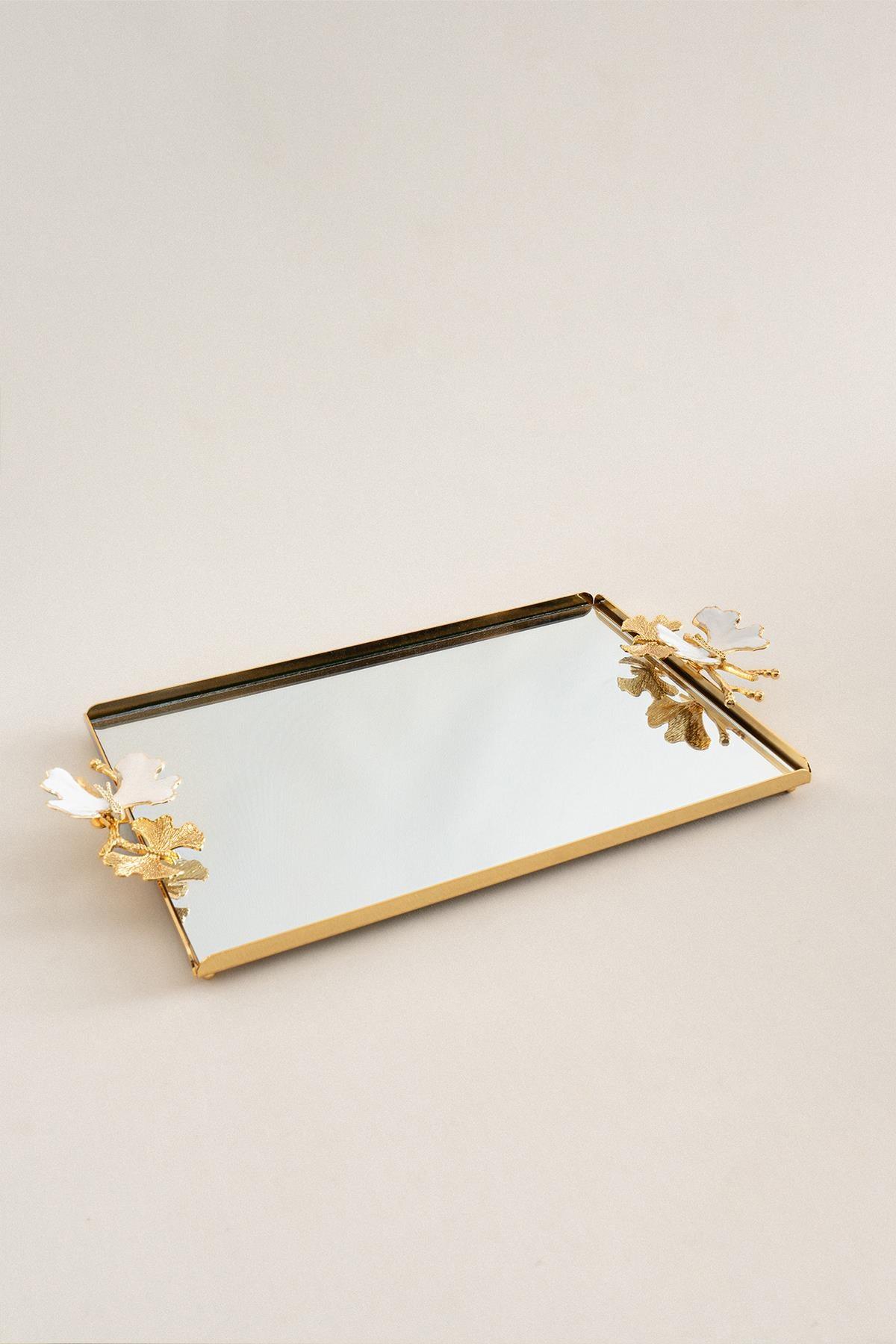 Laura Kelebek Kulplu Altın-Mine Büyük Tepsi (40 x 26 cm) - Nazik Home - Yuvama Değer!