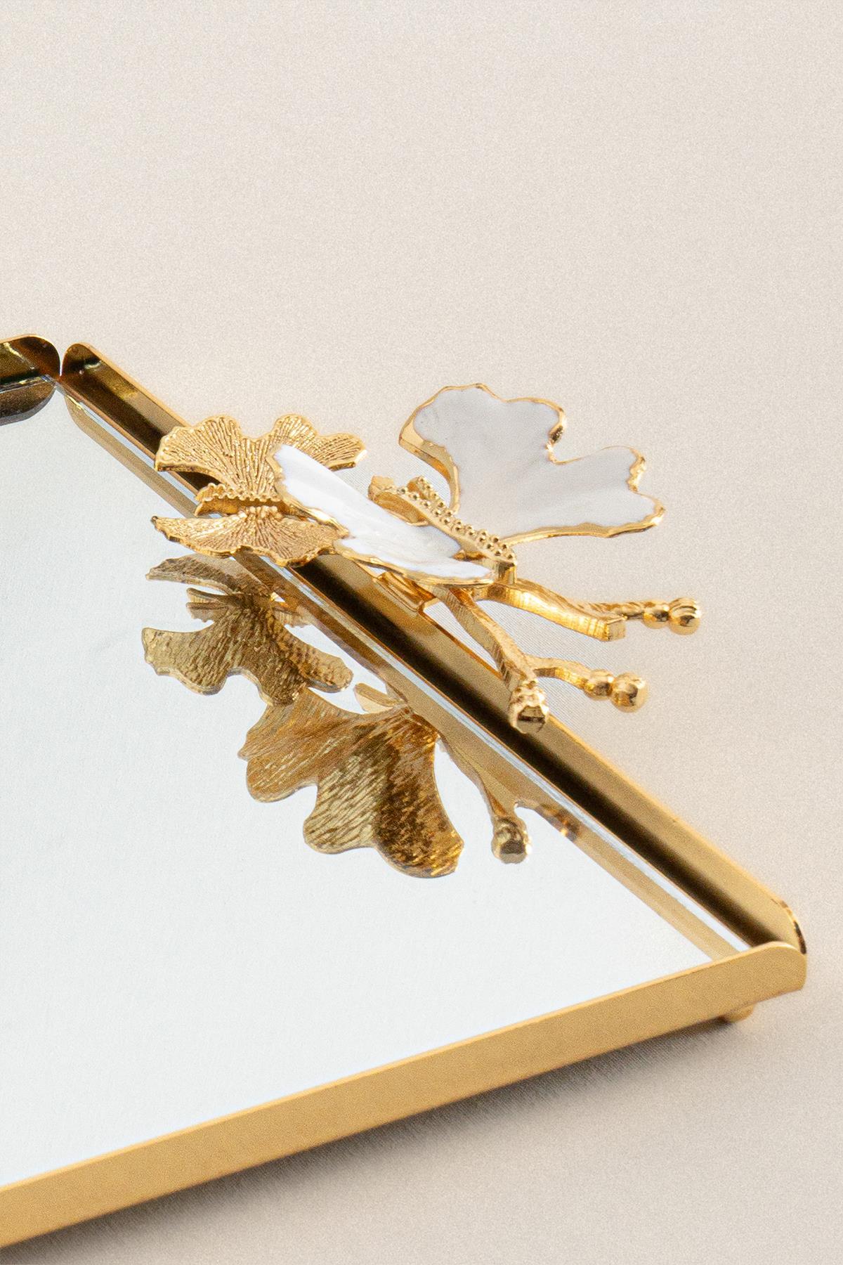 Laura Kelebek Kulplu Altın-Mine Büyük Tepsi (40 x 26 cm) - Nazik Home - Yuvama Değer!