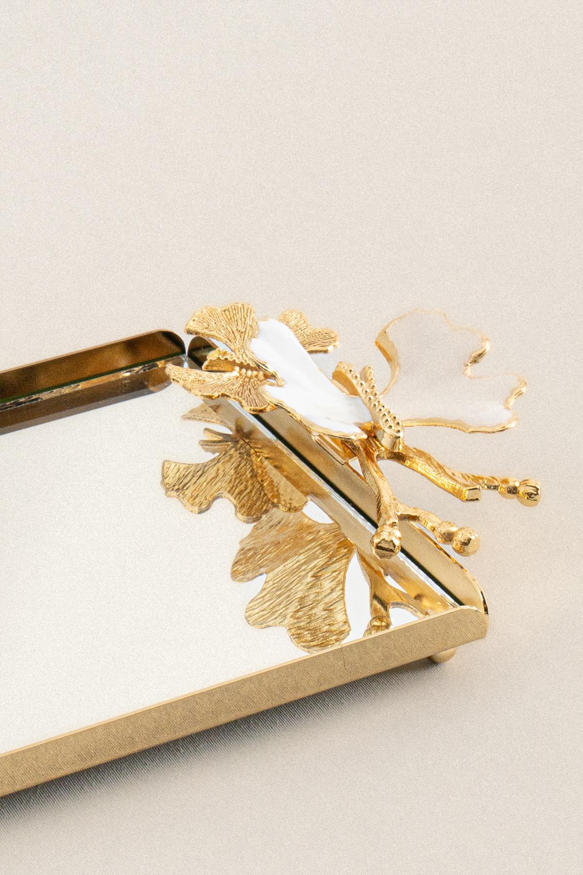 Laura Kelebek Kulplu Altın-Mine Mini Tepsi (22 x 15 cm) - Nazik Home - Yuvama Değer!