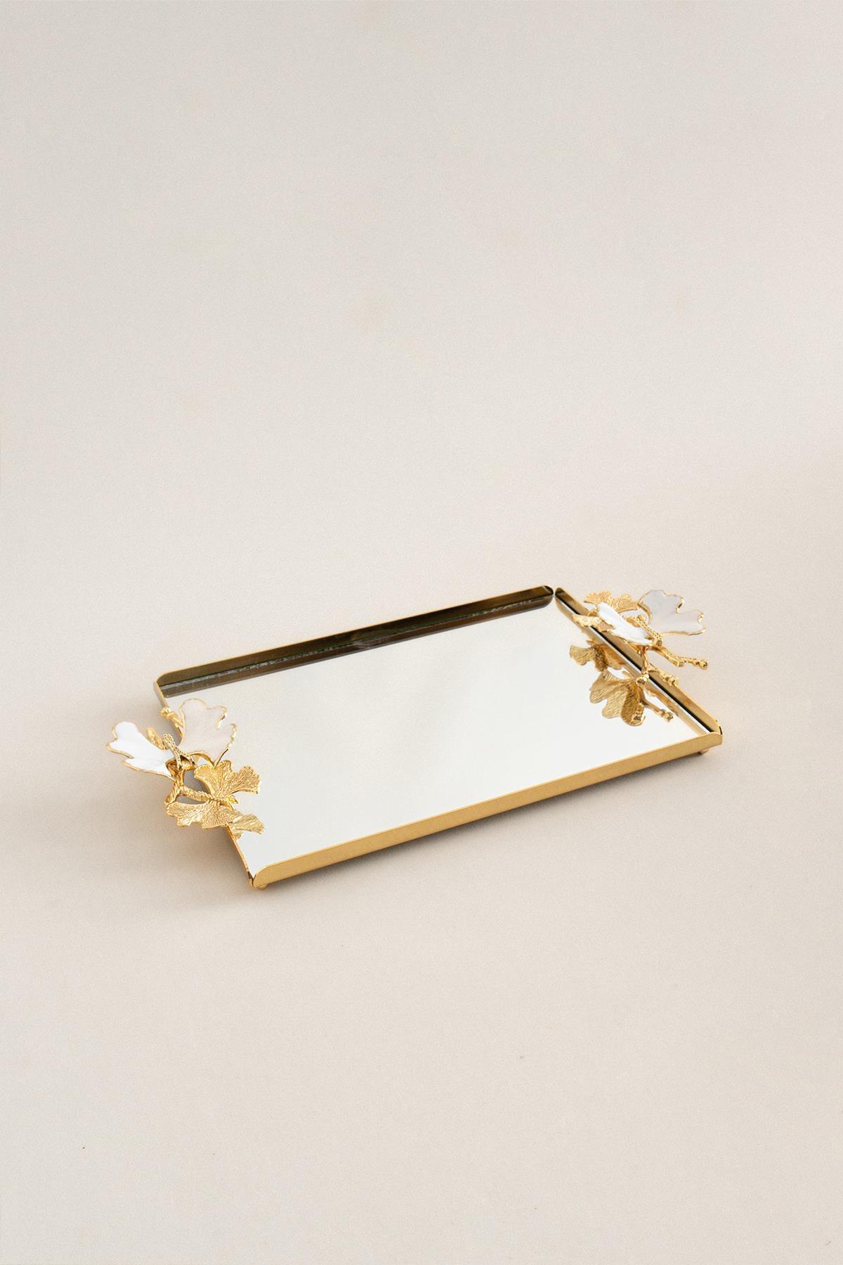 Laura Kelebek Kulplu Altın-Mine Orta Tepsi (32 x 22 cm) - Nazik Home - Yuvama Değer!