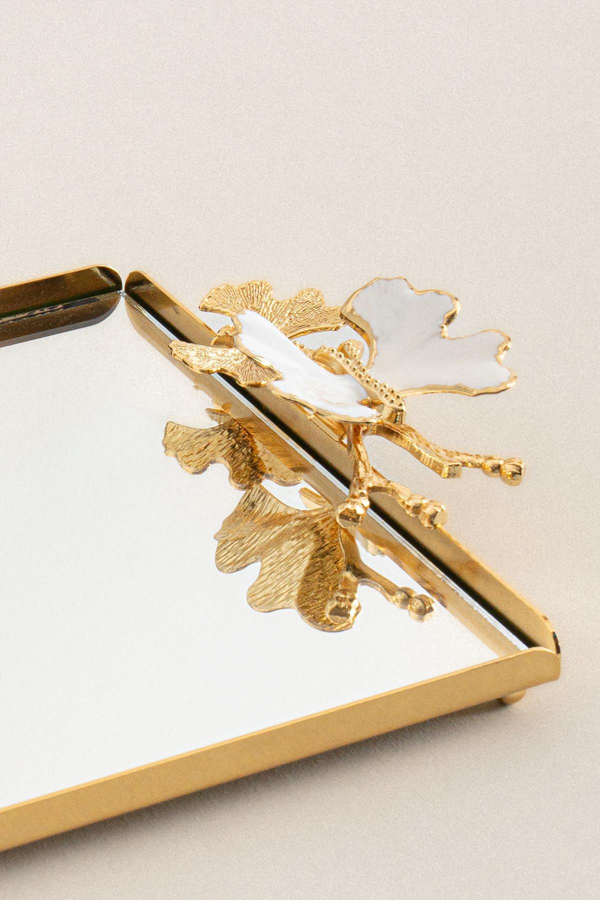 Laura Kelebek Kulplu Altın-Mine Orta Tepsi (32 x 22 cm) - Nazik Home - Yuvama Değer!