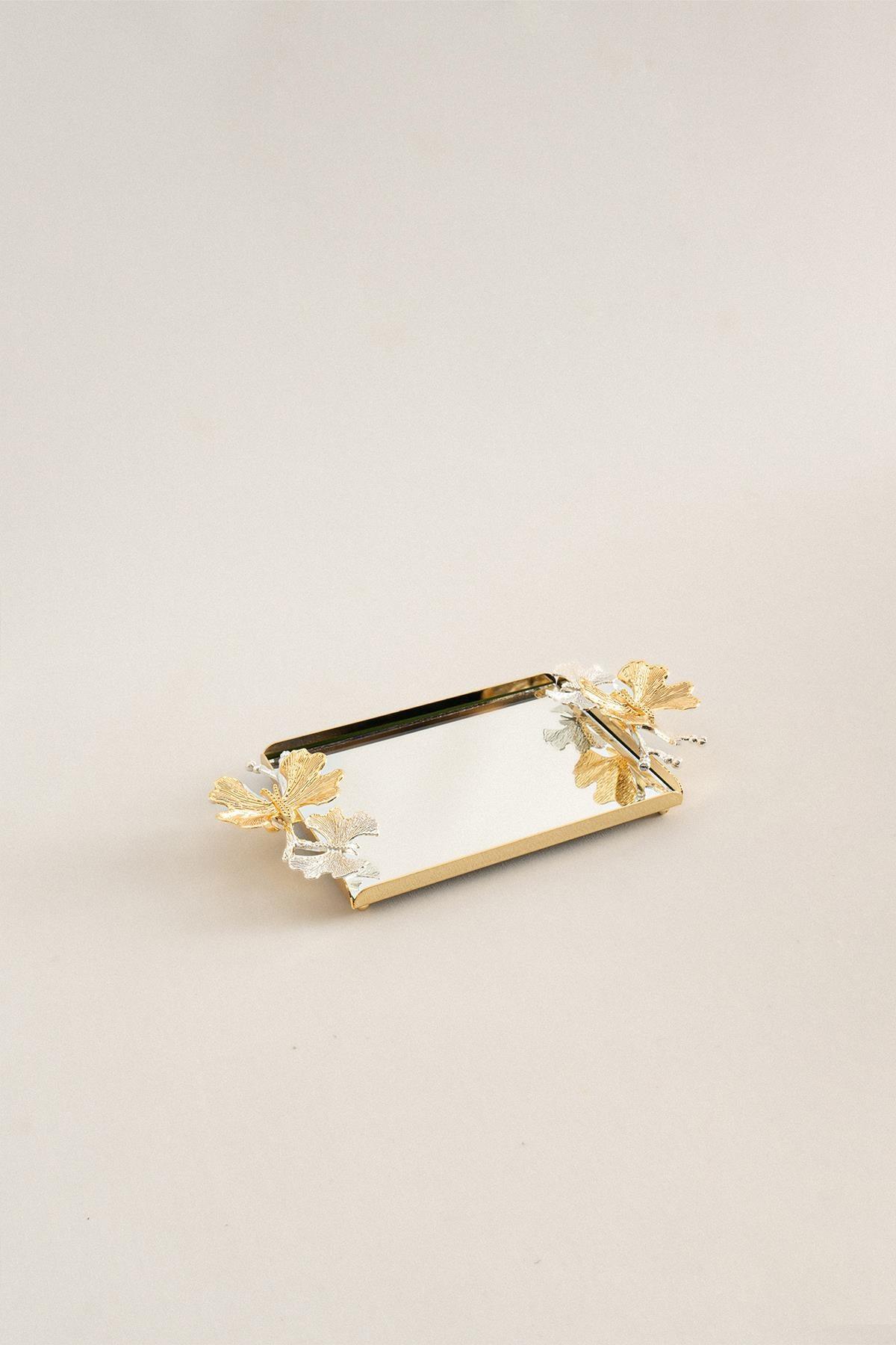 Laura Kelebek Kulplu Altın Mini Tepsi (22 x 15 cm) - Nazik Home - Yuvama Değer!