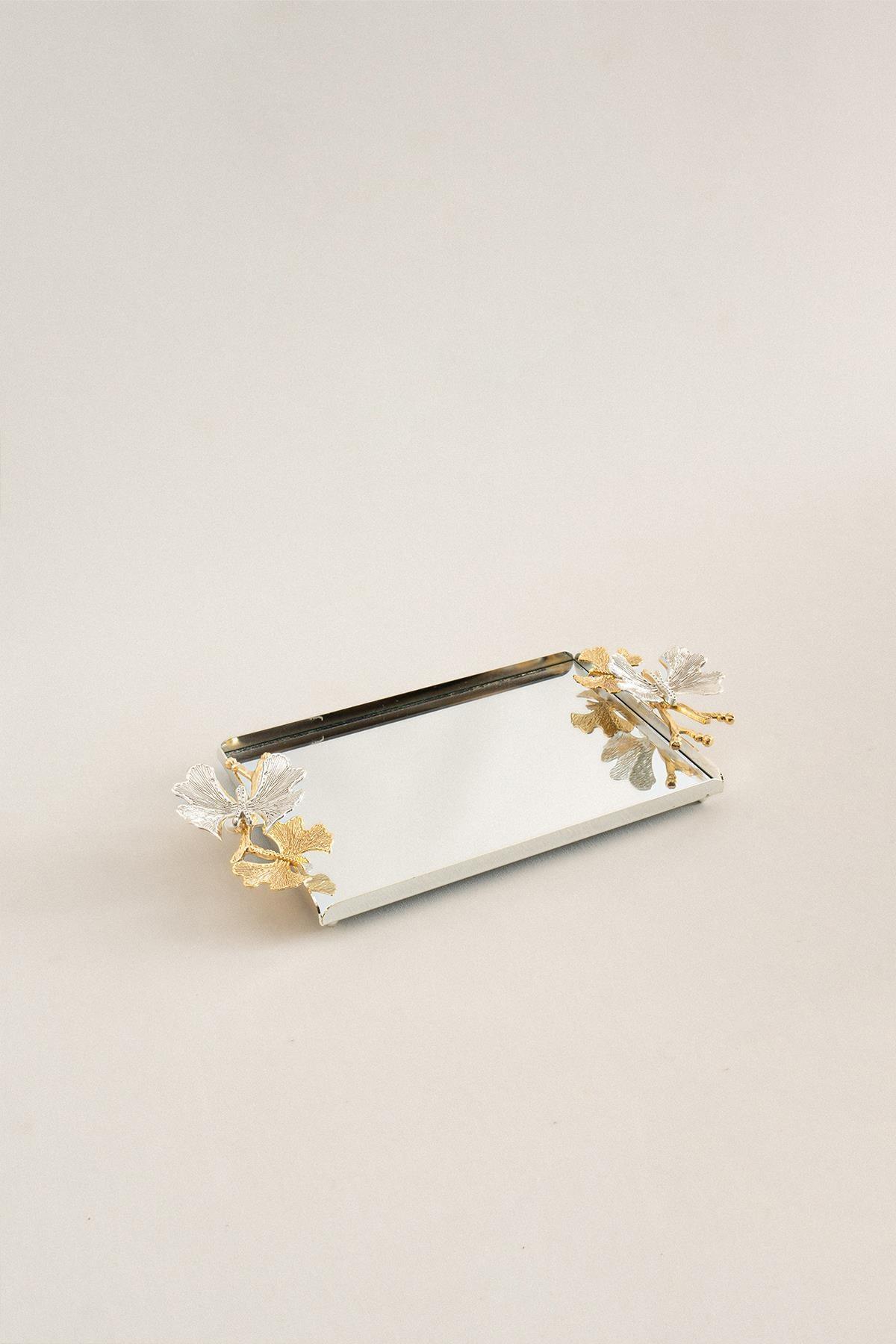 Laura Kelebek Kulplu Gümüş Küçük Tepsi (26 x 18 cm) - Nazik Home - Yuvama Değer!