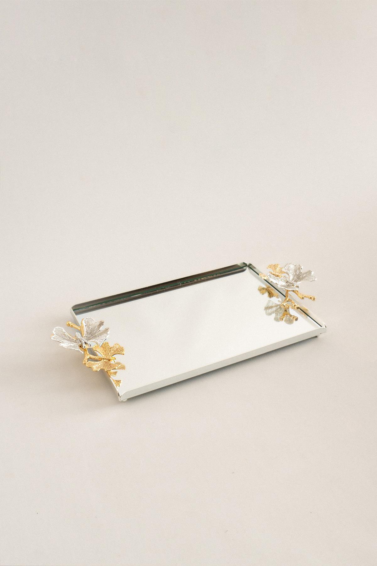 Laura Kelebek Kulplu Gümüş Orta Tepsi (32 x 22 cm) - Nazik Home - Yuvama Değer!