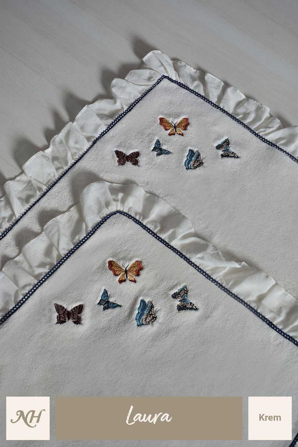Laura Kelebek Nakışlı 2'li Paspas Set (60 x 100 cm) - Nazik Home - Yuvama Değer!