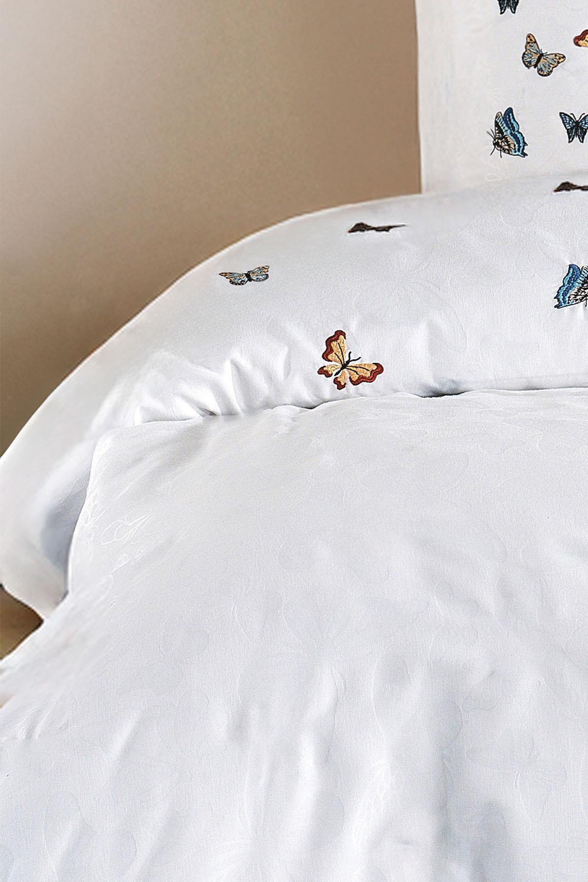 Lorea Kelebek Nakışlı %100 Pamuk Çift Kişilik Nevresim Seti - Nazik Home - Yuvama Değer!