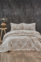 Lotus Çiçek Desenli Jakarlı Çift Kişilik Yatak Örtüsü - Nazik Home - Yuvama Değer!
