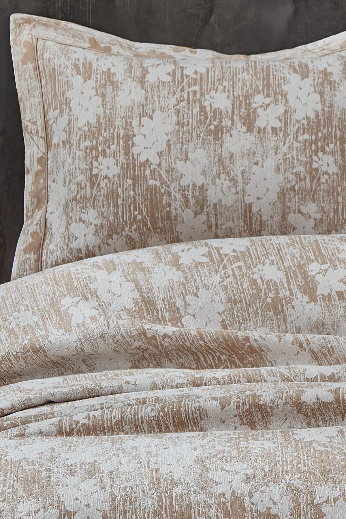 Lotus Çiçek Desenli Jakarlı Çift Kişilik Yatak Örtüsü - Nazik Home - Yuvama Değer!