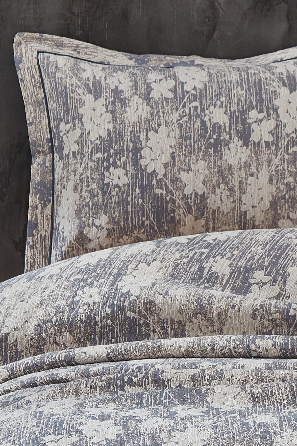 Lotus Çiçek Desenli Jakarlı Çift Kişilik Yatak Örtüsü - Nazik Home - Yuvama Değer!