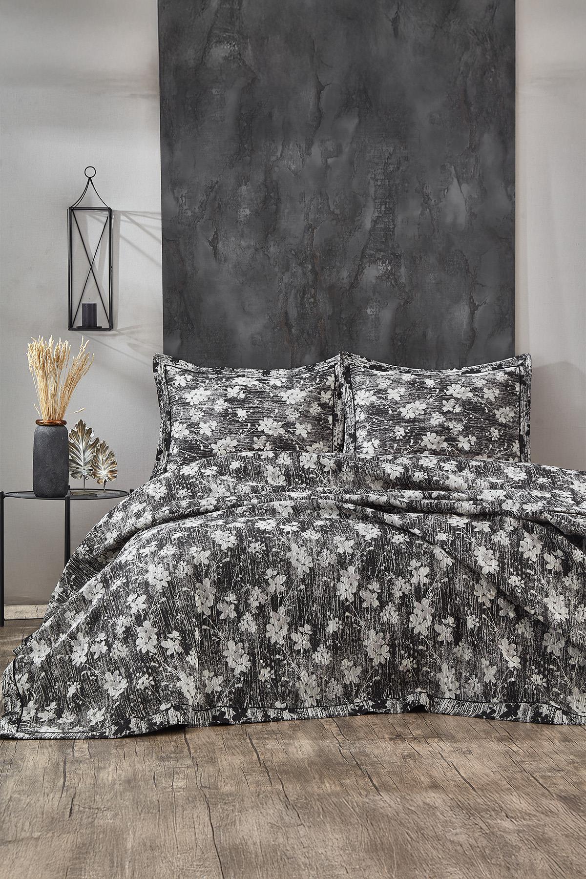 Lotus Çiçek Desenli Jakarlı Çift Kişilik Yatak Örtüsü - Nazik Home - Yuvama Değer!