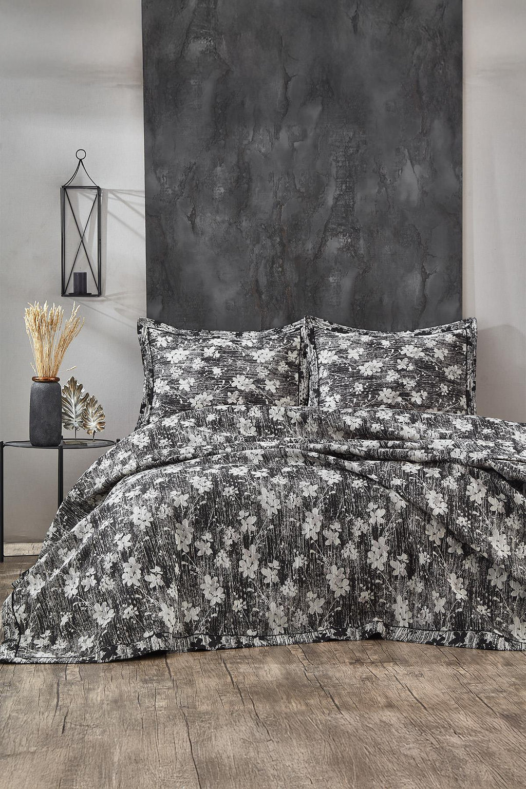 Lotus Çiçek Desenli Jakarlı Çift Kişilik Yatak Örtüsü - Nazik Home - Yuvama Değer!