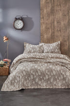 Lotus Çiçek Desenli Jakarlı Çift Kişilik Yatak Örtüsü - Nazik Home - Yuvama Değer!