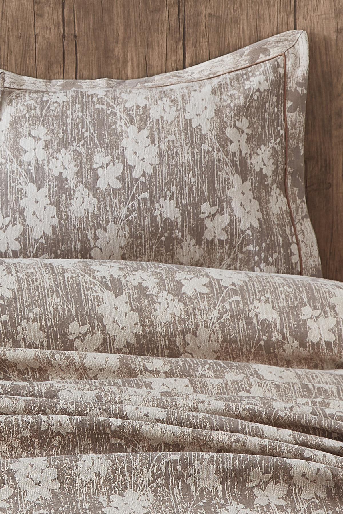 Lotus Çiçek Desenli Jakarlı Çift Kişilik Yatak Örtüsü - Nazik Home - Yuvama Değer!