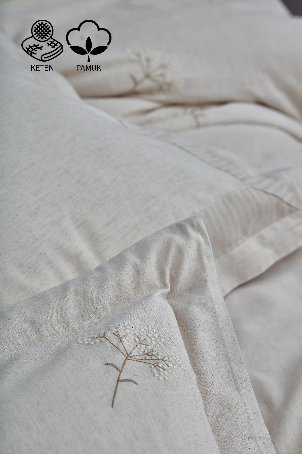 Loya Çiçek Nakışlı Çift Kişilik 6 Parça Nevresim Takımı - Nazik Home - Yuvama Değer!