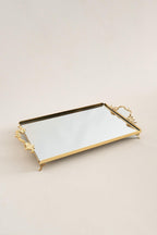 Mabel Zarif Kulplu Altın Büyük Tepsi (40 x 26 cm) - Nazik Home - Yuvama Değer!