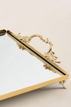 Mabel Zarif Kulplu Altın Büyük Tepsi (40 x 26 cm) - Nazik Home - Yuvama Değer!